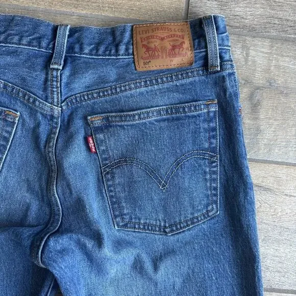 Levi's 501 Men Size 27 Jeans Distressed Button Fly Denim Raw Edge Cropped - Picture 16 of 16